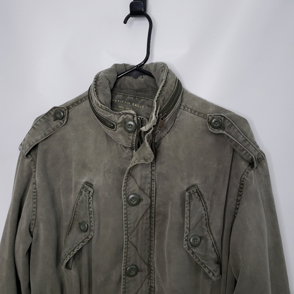 American Eagle Olive Green Utility Jacket Hide Away Hood Pockets Size S… - Picture 3 of 15